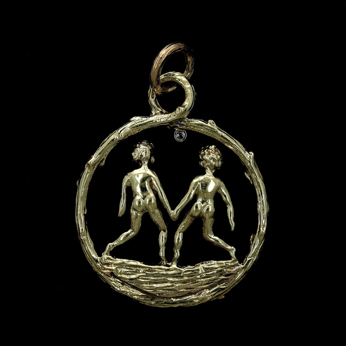14K Yellow Gold Estate Diamond Gemini Charm