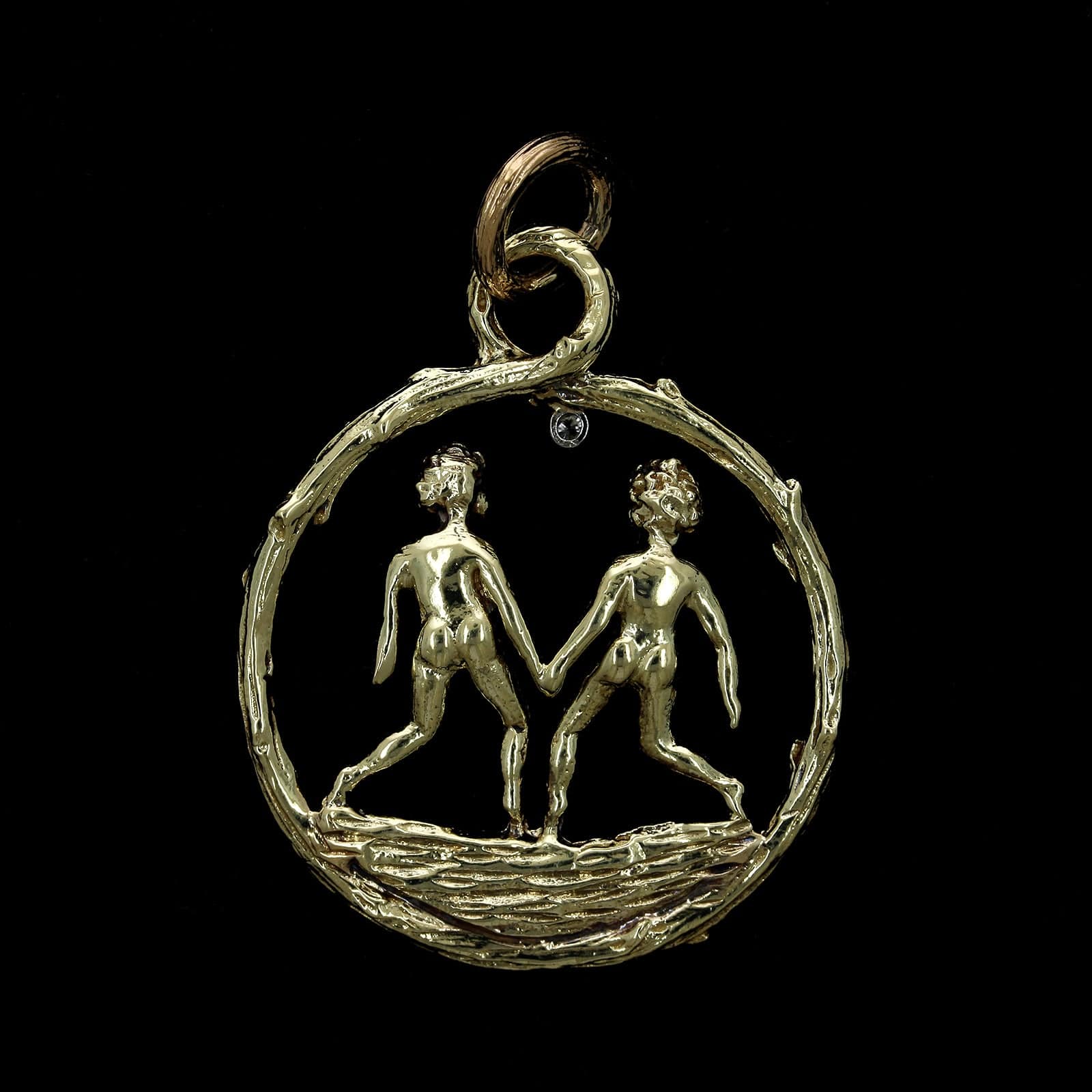 14K Yellow Gold Estate Diamond Gemini Charm