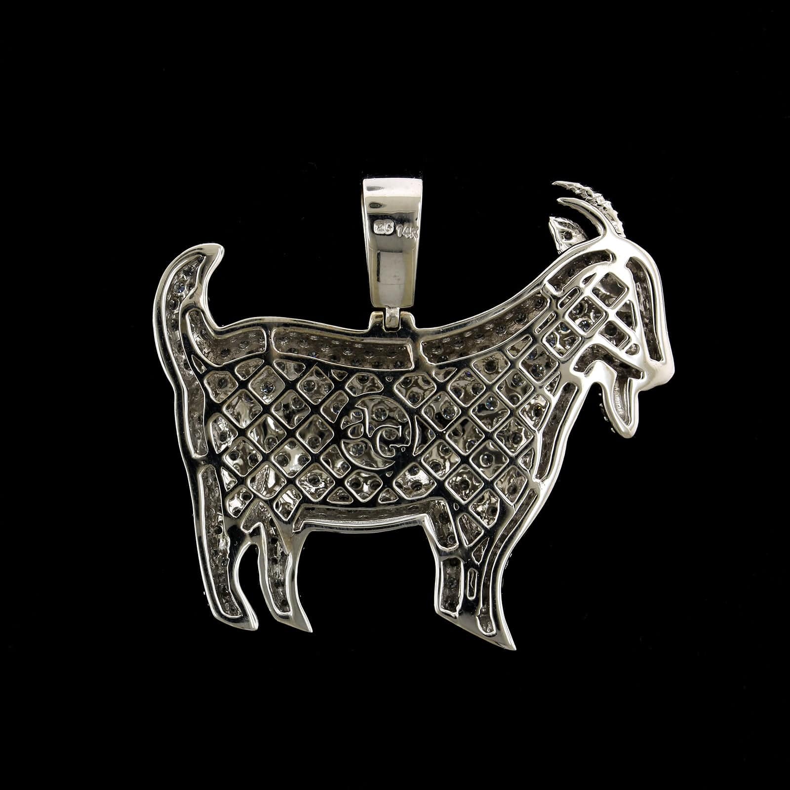 14K White Gold Estate Diamond Goat Pendant