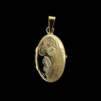 14K Yellow Gold Estate Oval Engraved Locket
