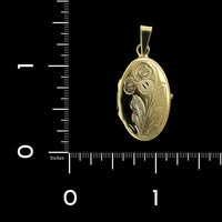 14K Yellow Gold Estate Oval Engraved Locket