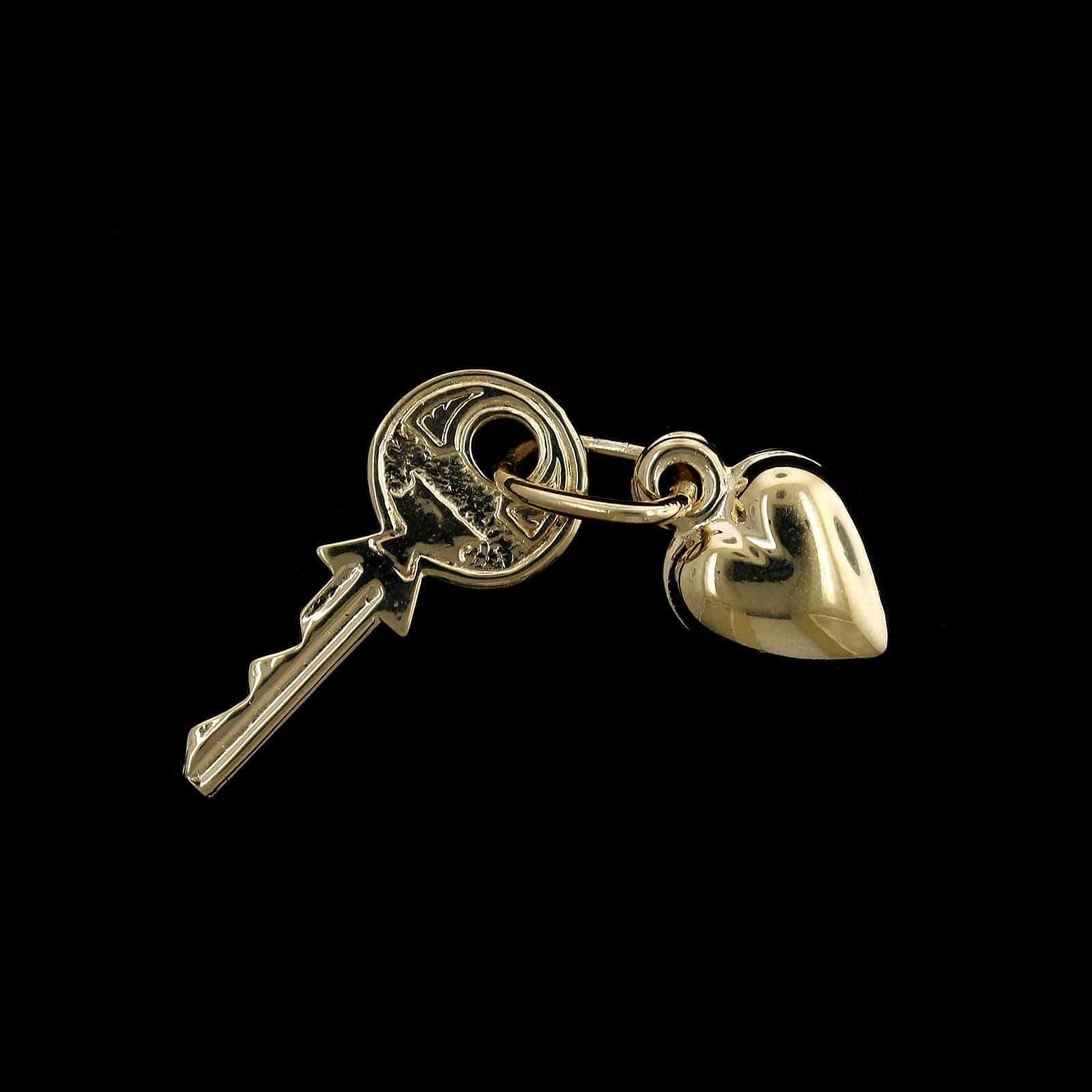 14K Yellow Gold Estate Puffed Heart and Key Charm