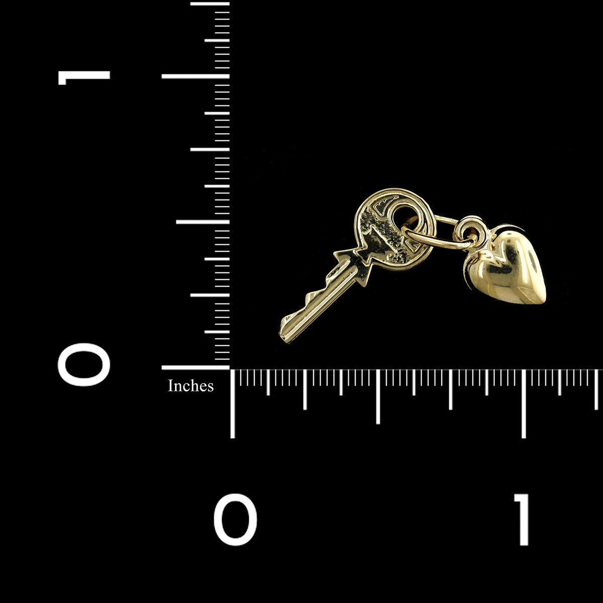 14K Yellow Gold Estate Puffed Heart and Key Charm