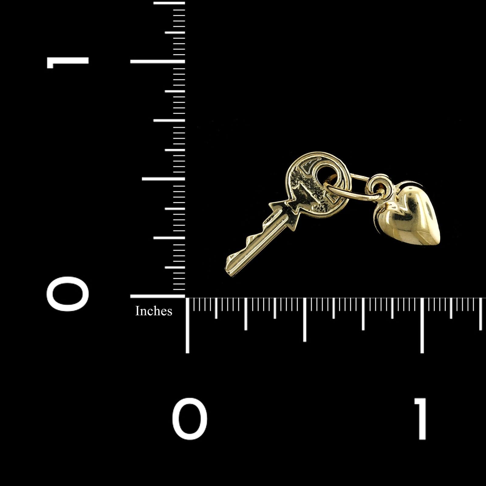 14K Yellow Gold Estate Puffed Heart and Key Charm