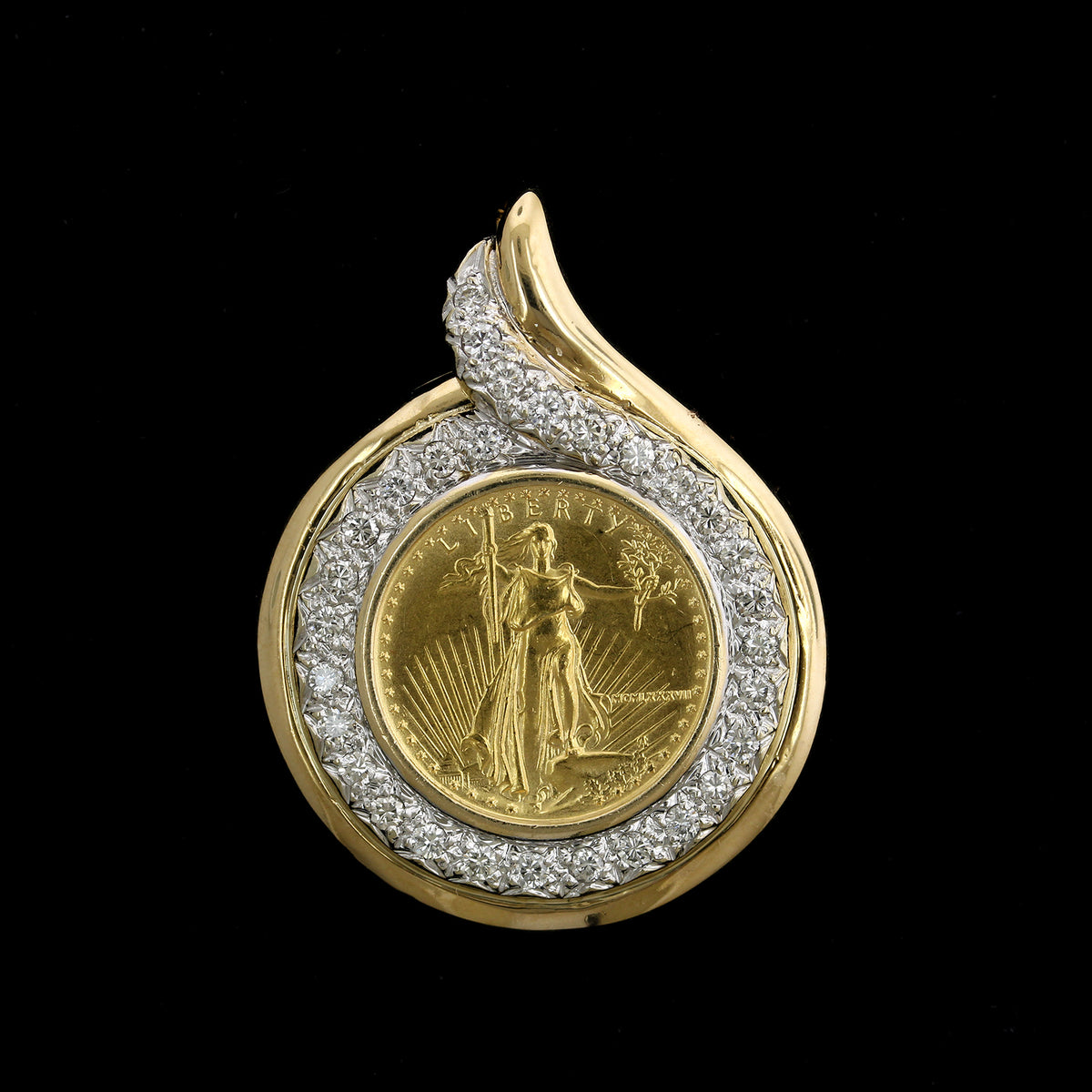 14K Yellow Gold Estate Diamond and American Eagle Gold Coin Pendant
