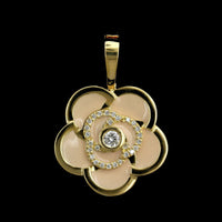 Estate Roberto Coin 18K Yellow Gold Enamel and Diamond Flower Pendant Enhancer