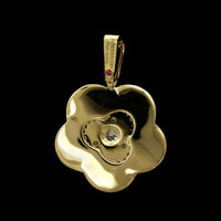 Estate Roberto Coin 18K Yellow Gold Enamel and Diamond Flower Pendant Enhancer