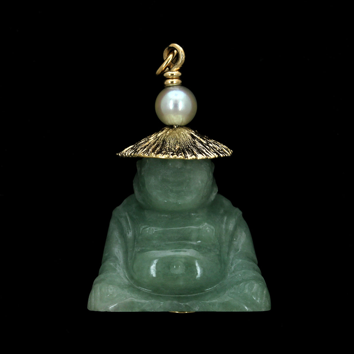 14K Yellow Gold Estate Carved Jade Buddha Charm
