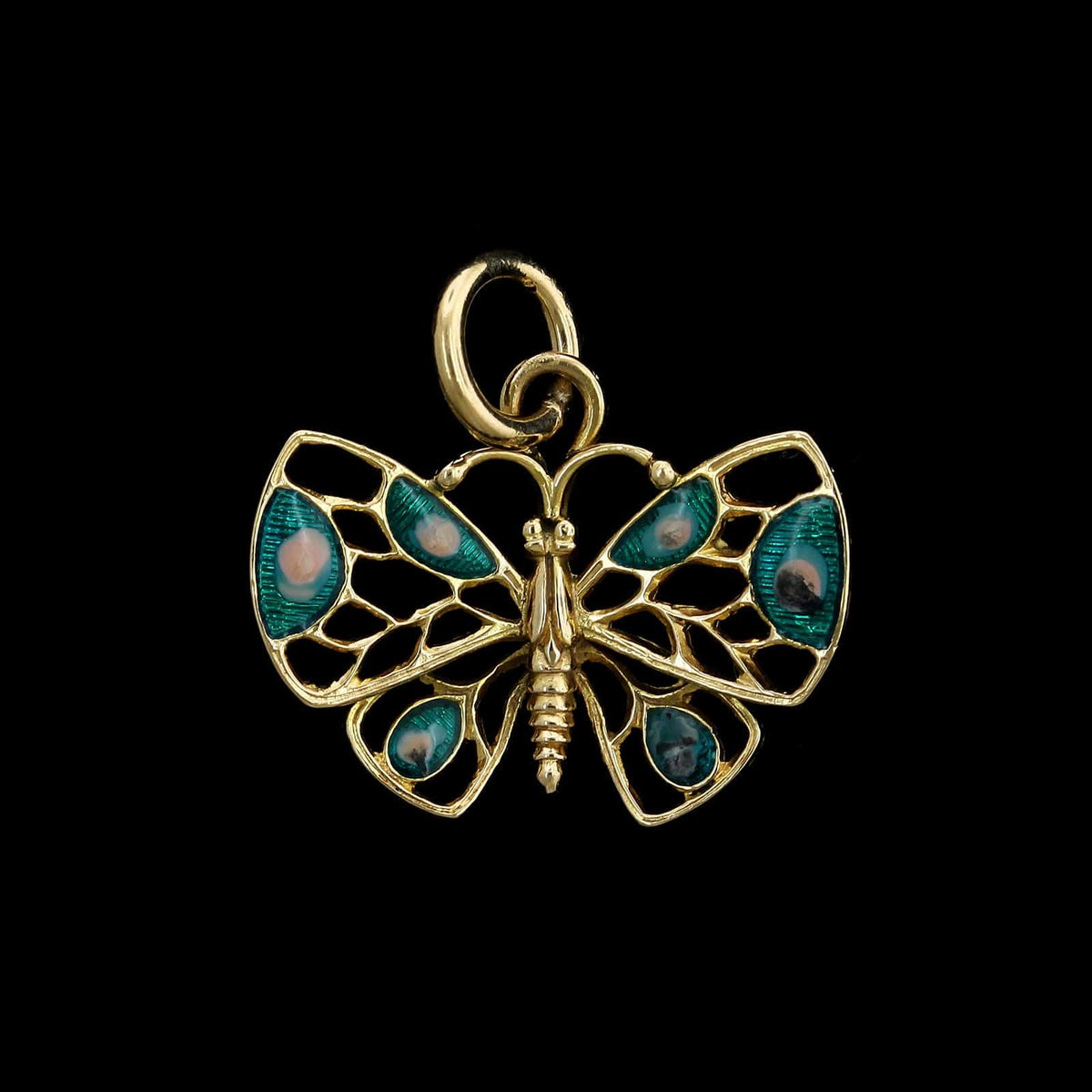 14K Yellow Gold Estate Enamel Butterfly Charm
