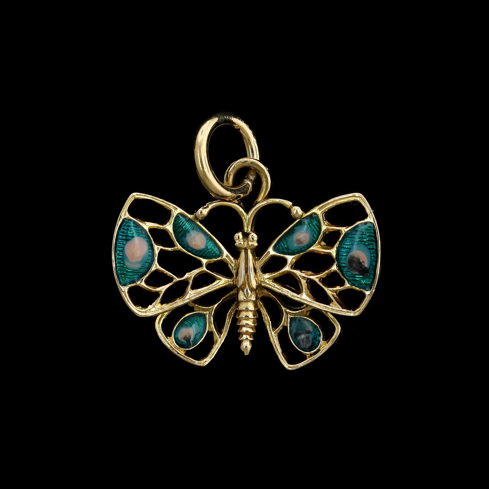 14K Yellow Gold Estate Enamel Butterfly Charm