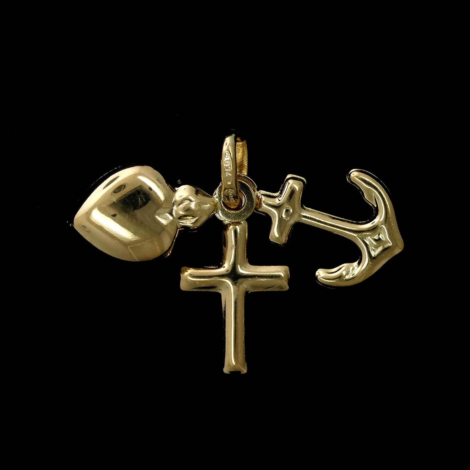 18K Yellow Gold Faith, Hope and Charity Charm