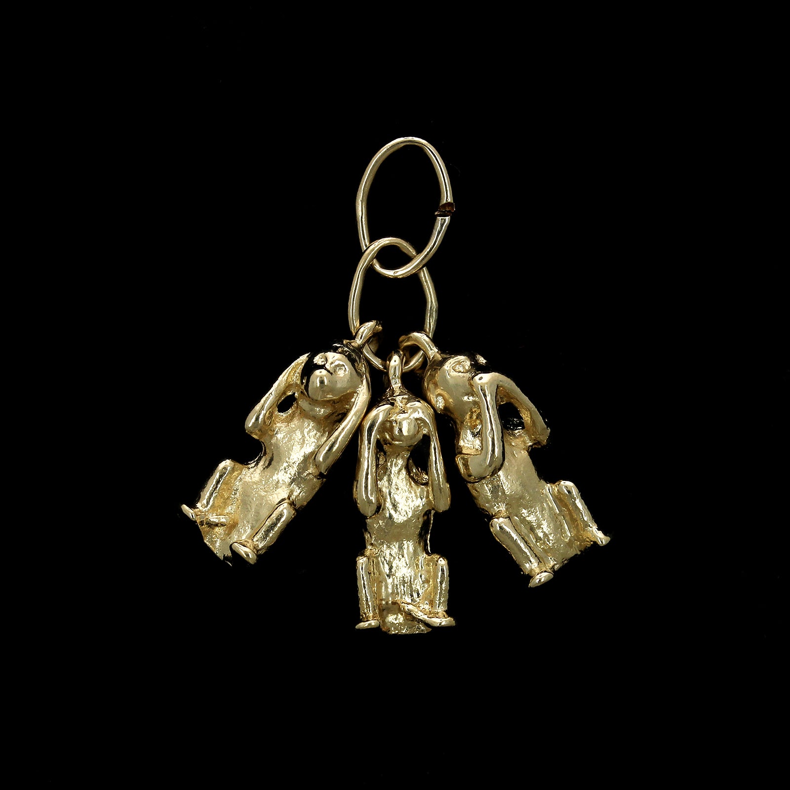 14K Yellow Gold Estate Speak, See and Hear No Evil Charm