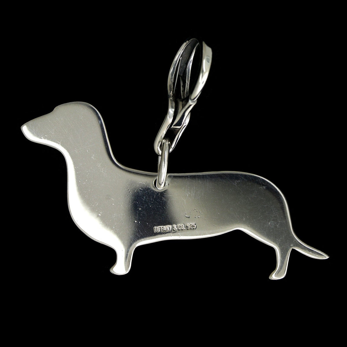 Tiffany & Co. Sterling Silver Estate Dachshund Dog Tag Key Ring Charm