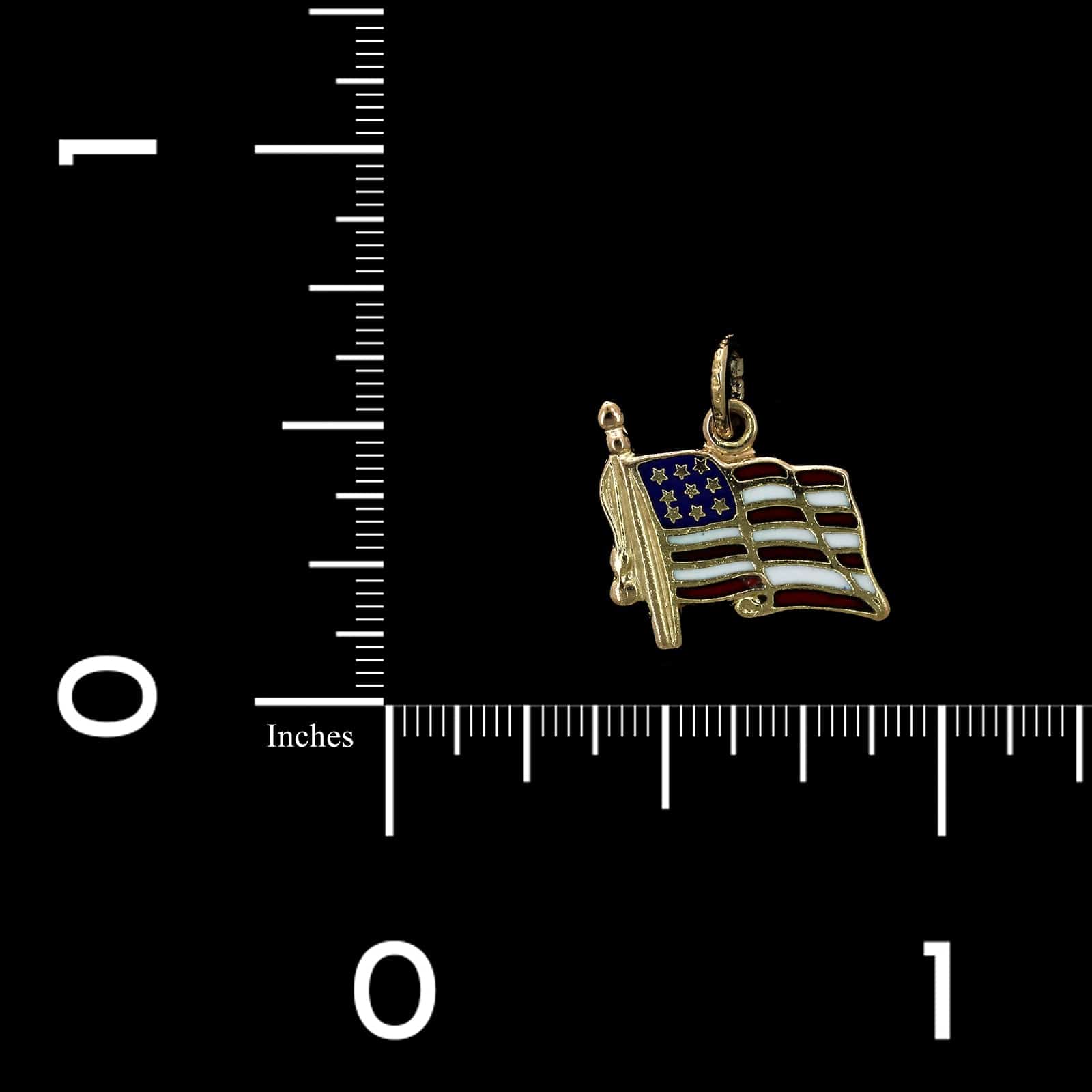 14K Yellow Gold Estate Enamel American Flag Charm