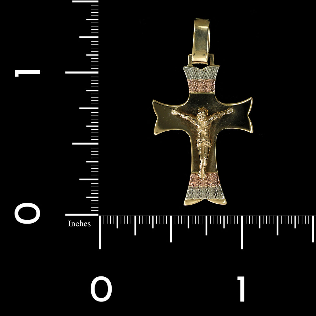 14K Tricolor Gold Estate Crucifix Cross Pendant