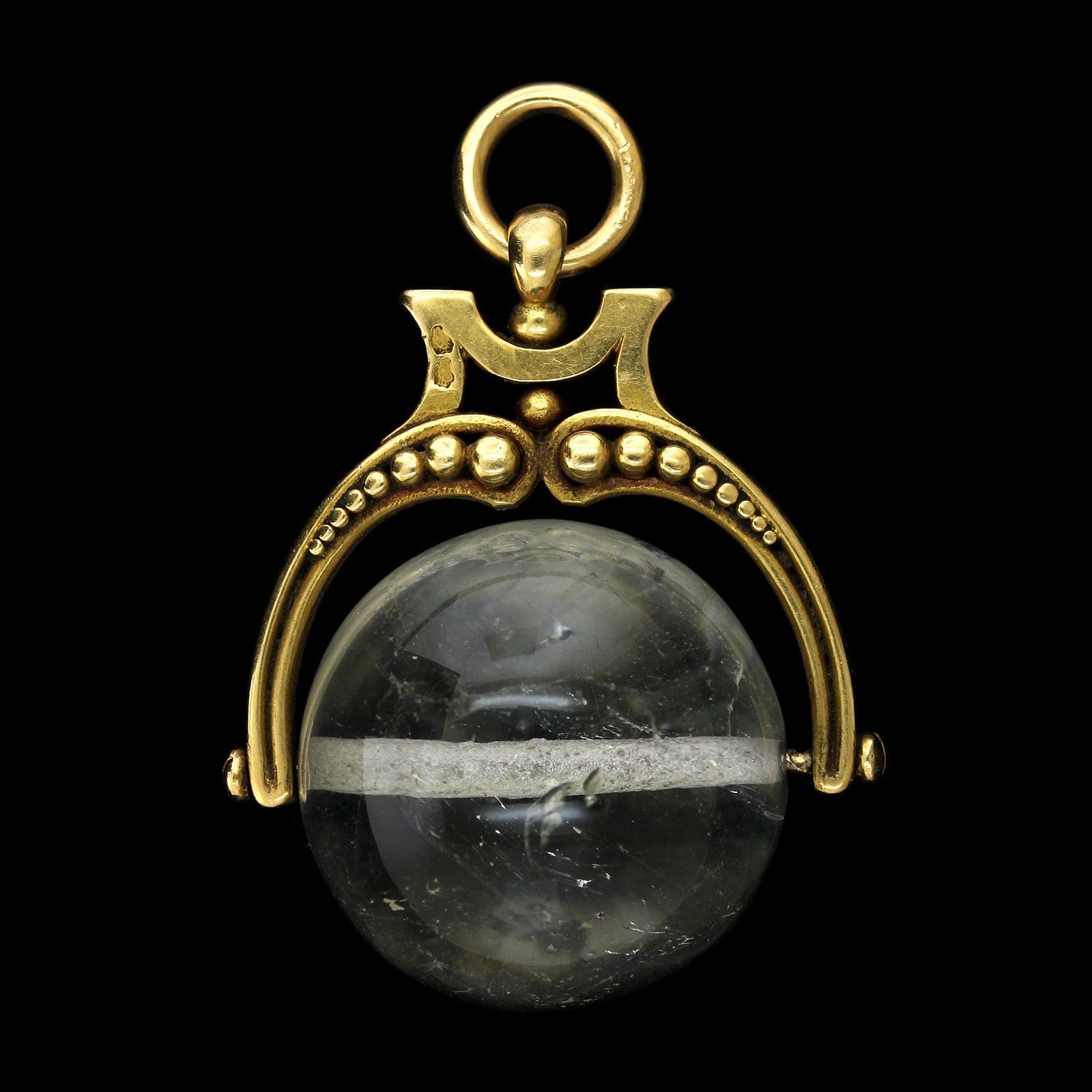 Antique 18K Yellow Gold Estate Rock Crystal Fob Pendant