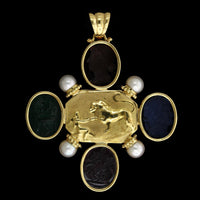 14K Yellow Gold Estate Glass Intaglio and Freshwater Cultured Pearl Pendant