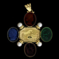 14K Yellow Gold Estate Glass Intaglio and Freshwater Cultured Pearl Pendant