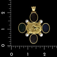 14K Yellow Gold Estate Glass Intaglio and Freshwater Cultured Pearl Pendant