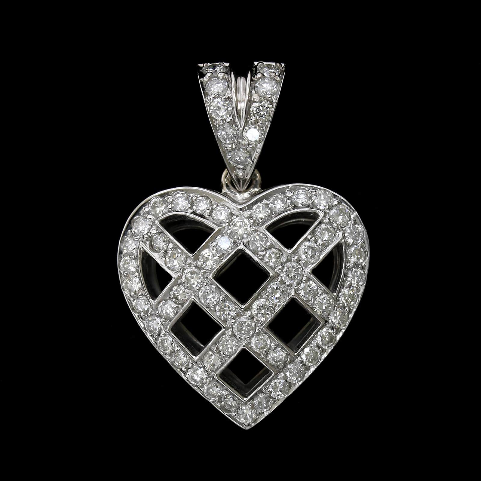 14K White Gold Estate Diamond Heart Pendant