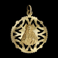 14K Yellow Gold Estate Sacred Heart of Jesus and Our Lady of Mount Carmel Reversable Medal
