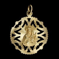 14K Yellow Gold Estate Sacred Heart of Jesus and Our Lady of Mount Carmel Reversable Medal