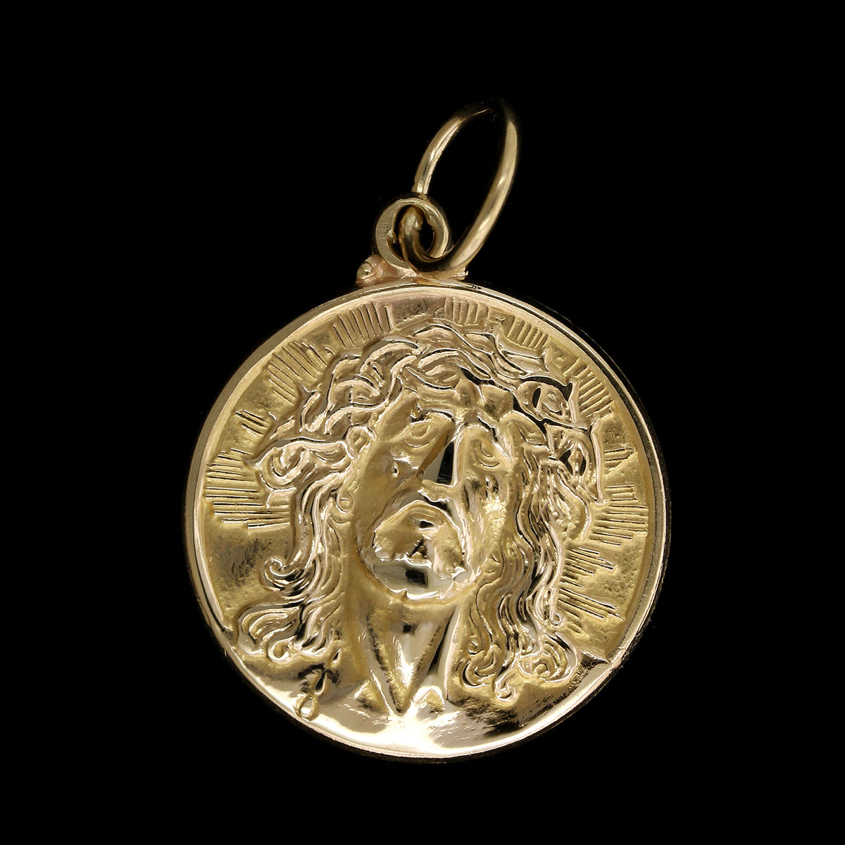 14K Yellow Gold Estate Christ Head Medal Charm