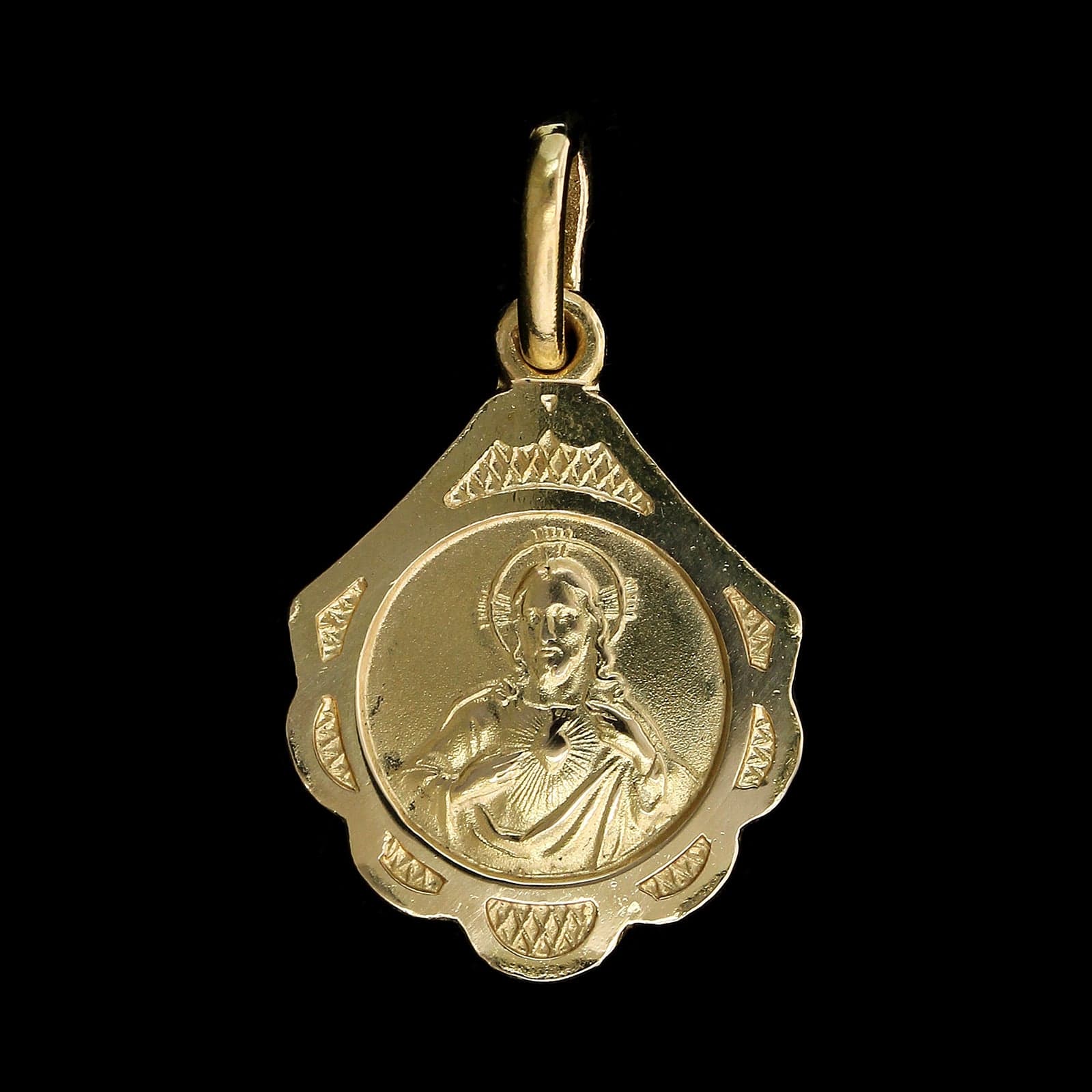 14K Yellow Gold Estate Sacred Heart of Jesus Medal Charm