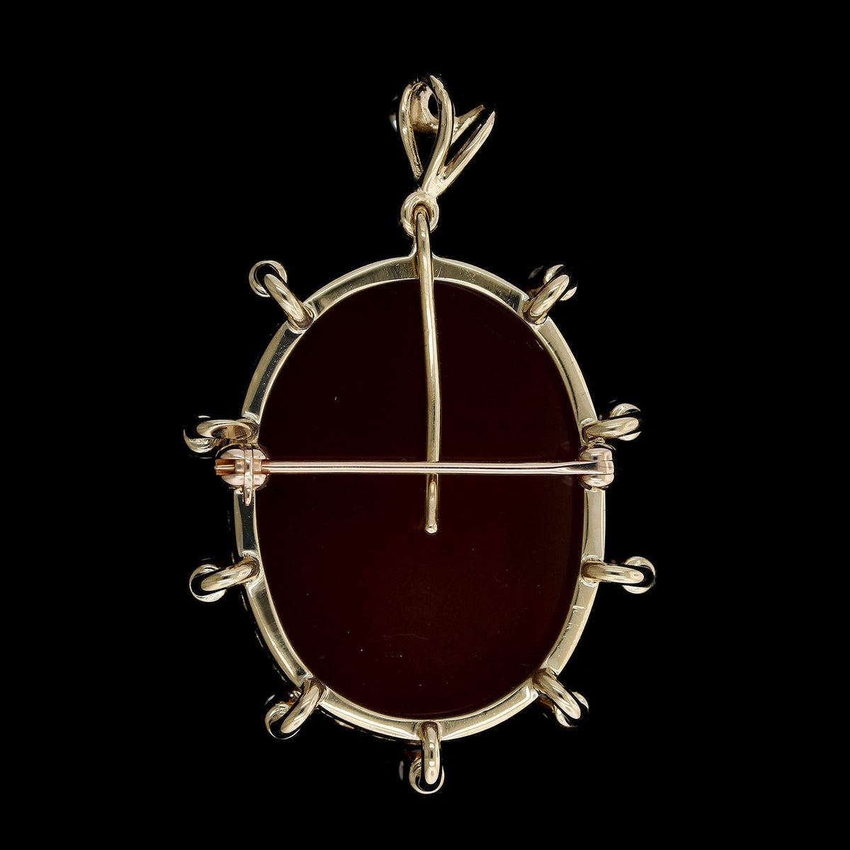 14K Yellow Gold Carnelian and Diamond Cameo Estate Pendant