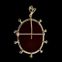 14K Yellow Gold Carnelian and Diamond Cameo Estate Pendant