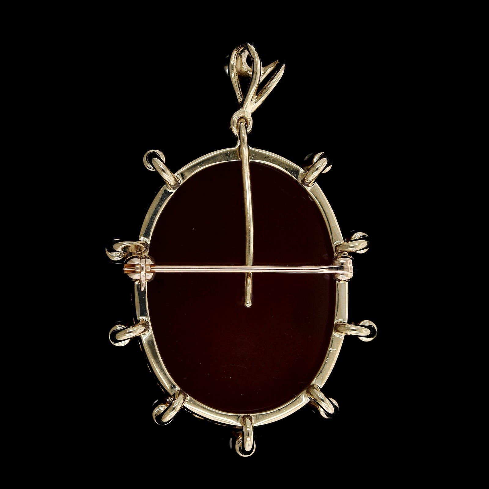 14K Yellow Gold Carnelian and Diamond Cameo Estate Pendant