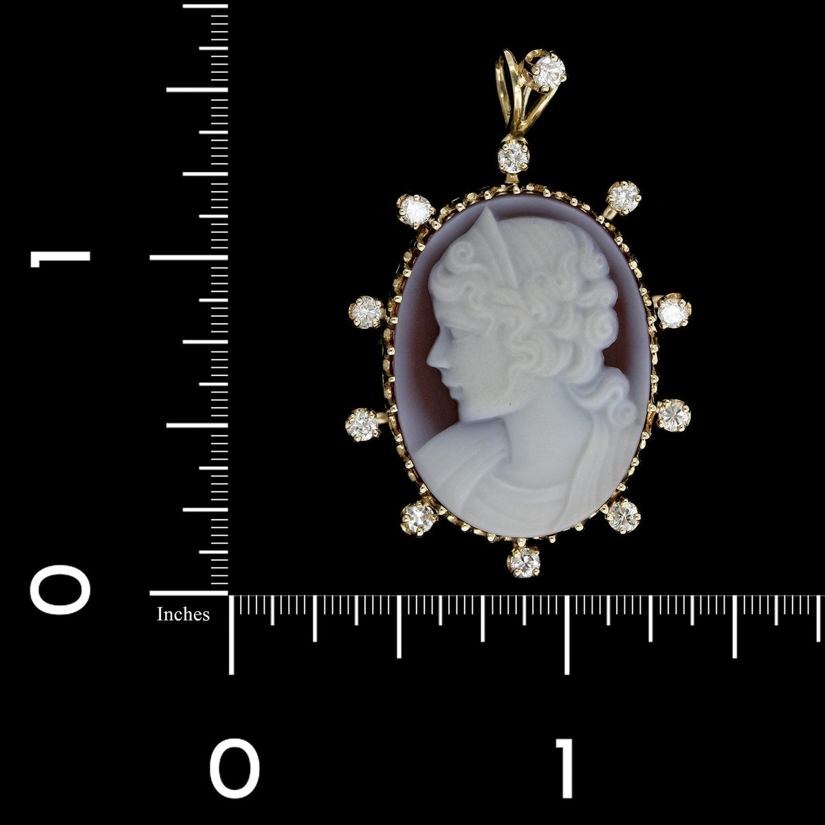 14K Yellow Gold Carnelian and Diamond Cameo Estate Pendant
