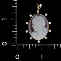 14K Yellow Gold Carnelian and Diamond Cameo Estate Pendant
