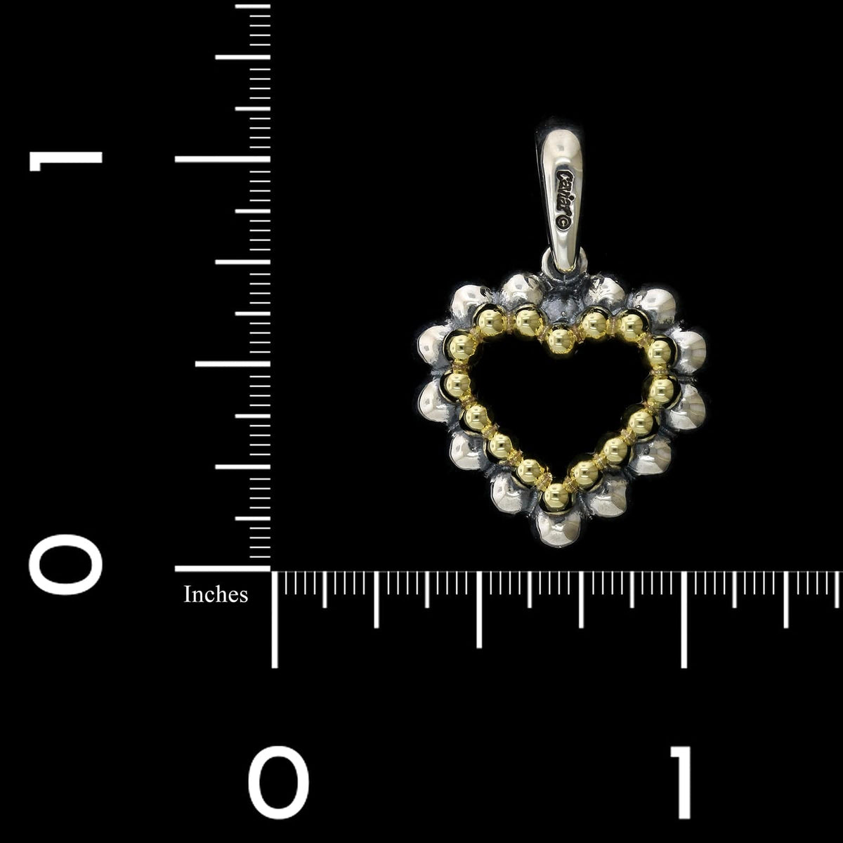 Lagos Sterling Silver and 18K Yellow Gold Estate Caviar Heart Pendant