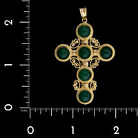 18K Yellow Gold Estate Green Onyx Cross Pendant