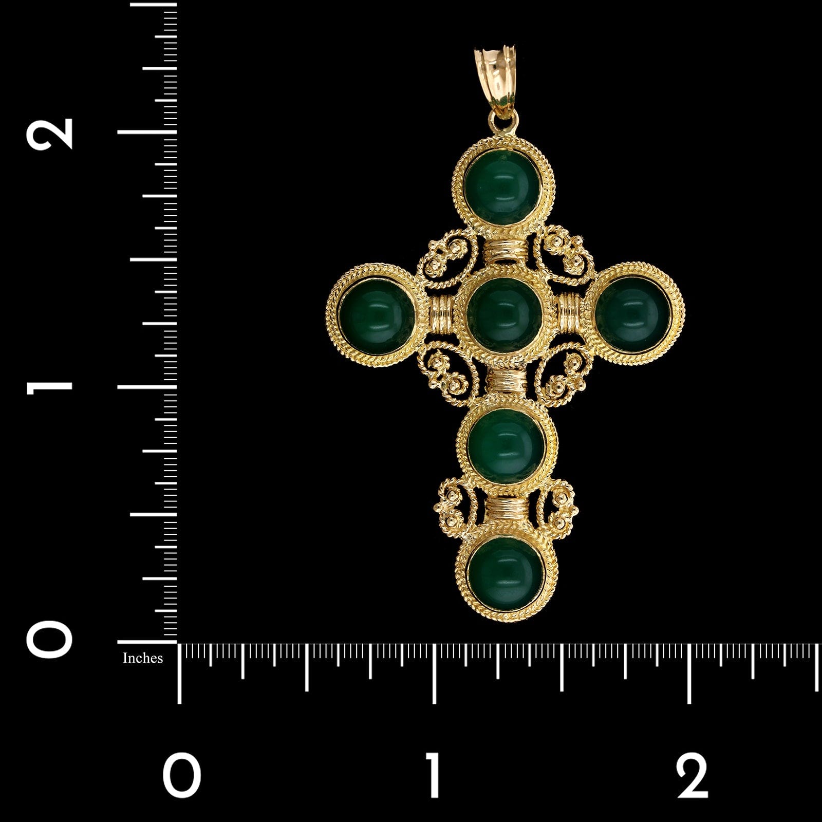 18K Yellow Gold Estate Green Onyx Cross Pendant