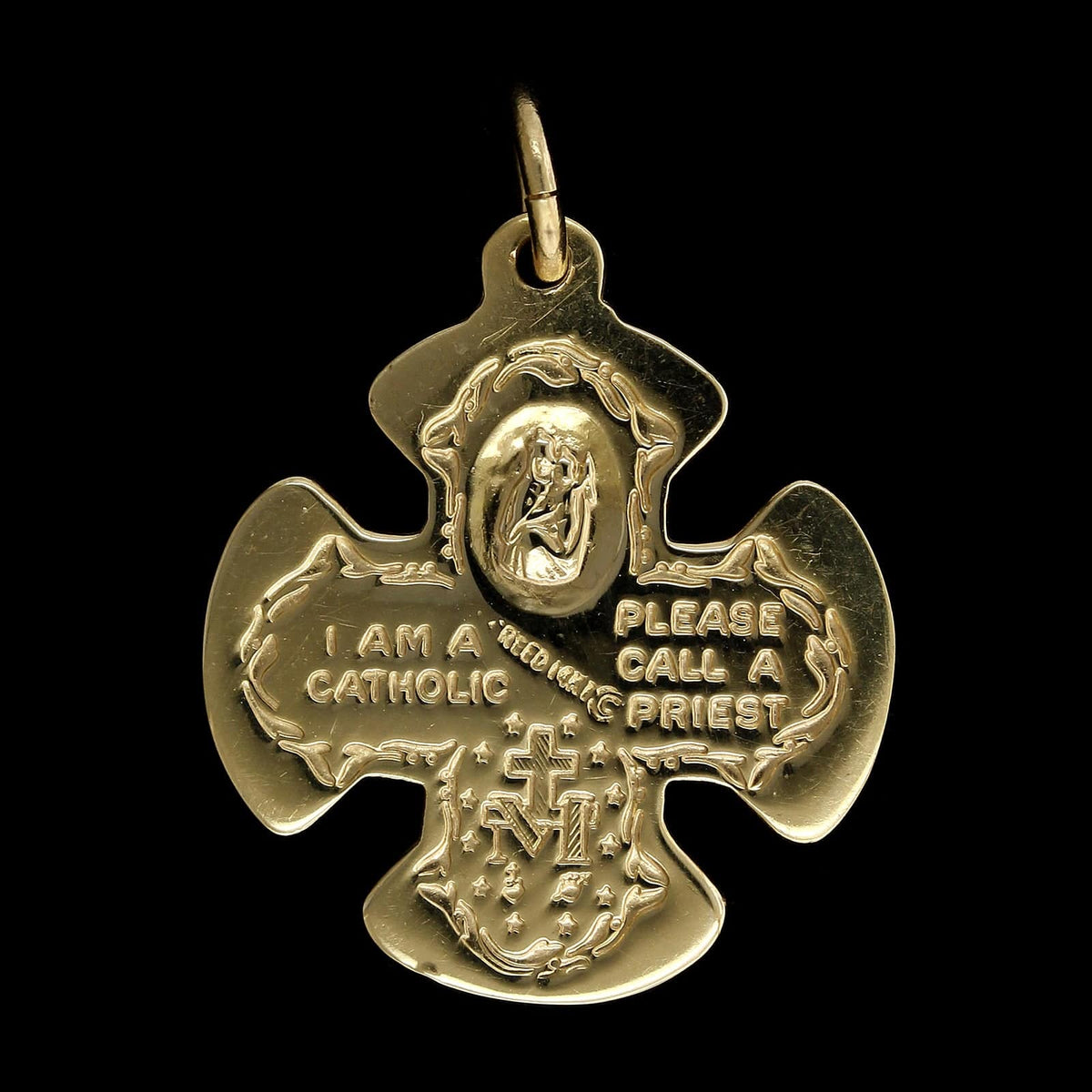 ﻿14K Yellow Gold Estate Catholic Cross Medal