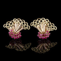 Rossello Retro Style 18K Rose and Yellow Gold Estate Synthetic Ruby Earrings