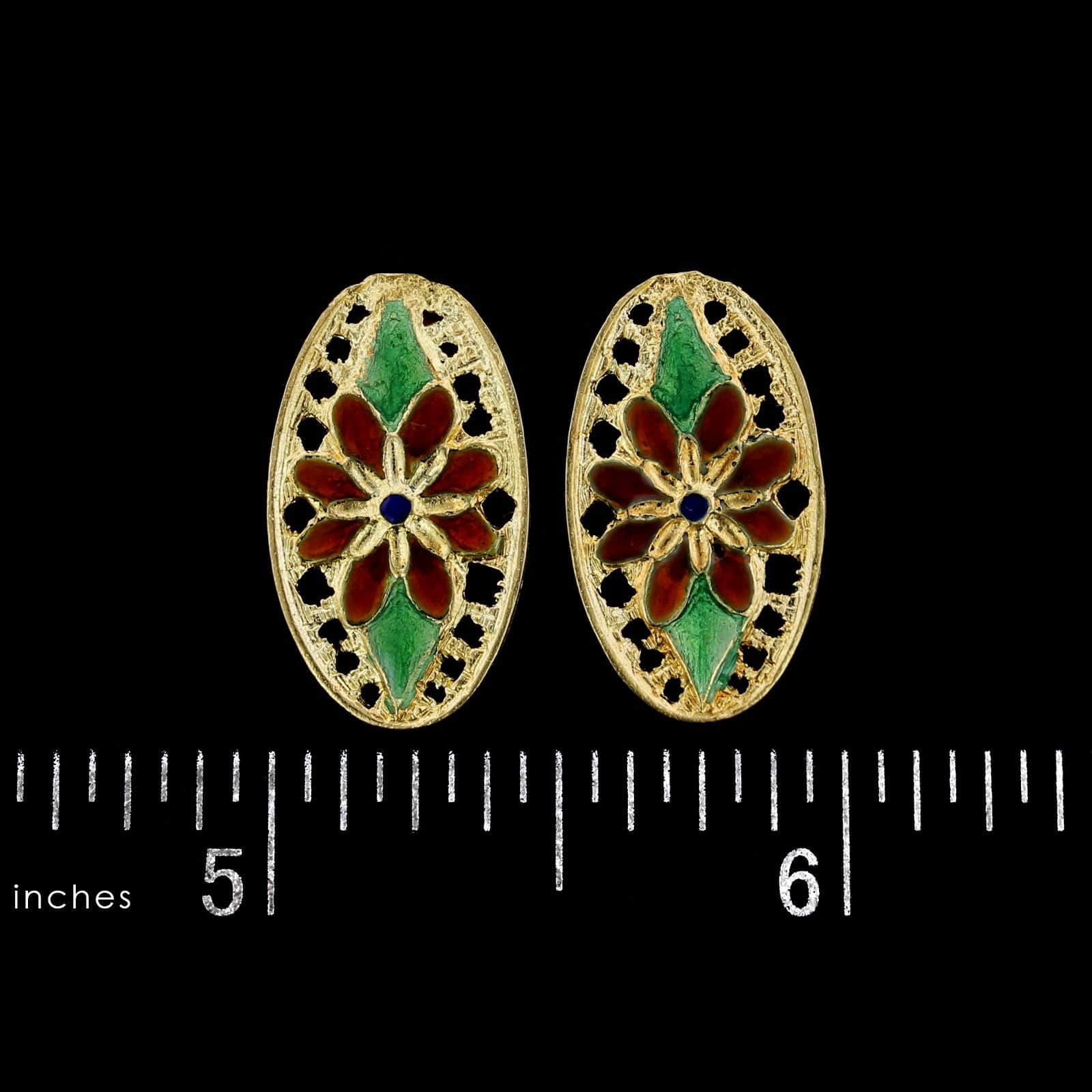 18K Yellow Gold Estate Enamel Flower Earrings