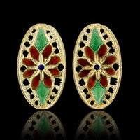 18K Yellow Gold Estate Enamel Flower Earrings