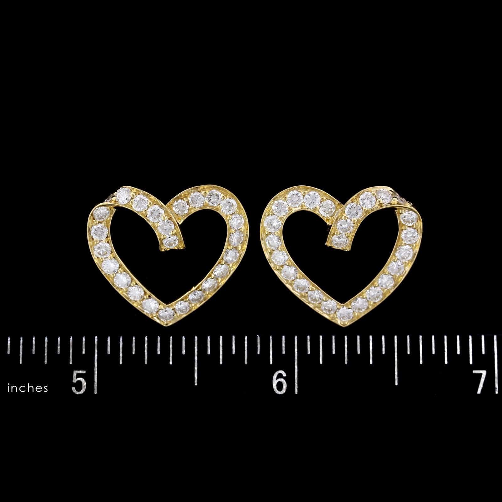18K Yellow Gold Estate Diamond Heart Earrings