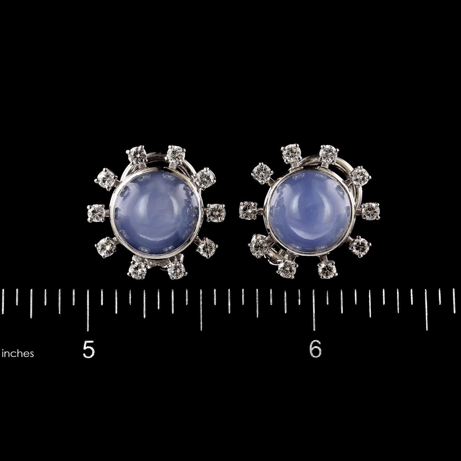18K White Gold Estate Star Sapphire and Diamond Earrings