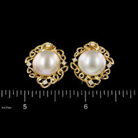 14K Yellow Gold Cultured Mabe Pearl and Diamond Earrings