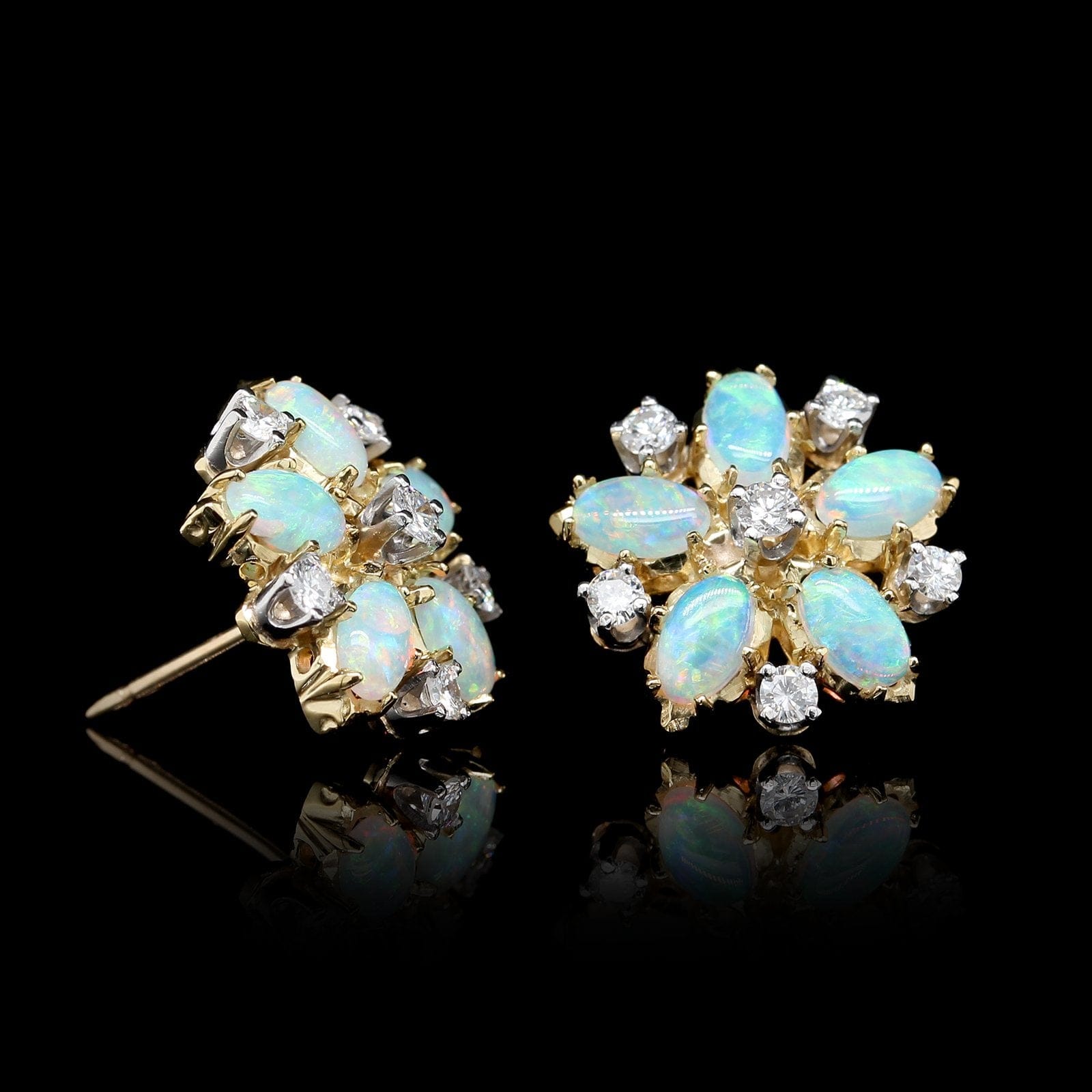 14K Yellow Gold Estate Opal and Diamond Earrings