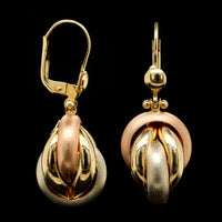 18K Tricolor Gold Estate Drop Earrings