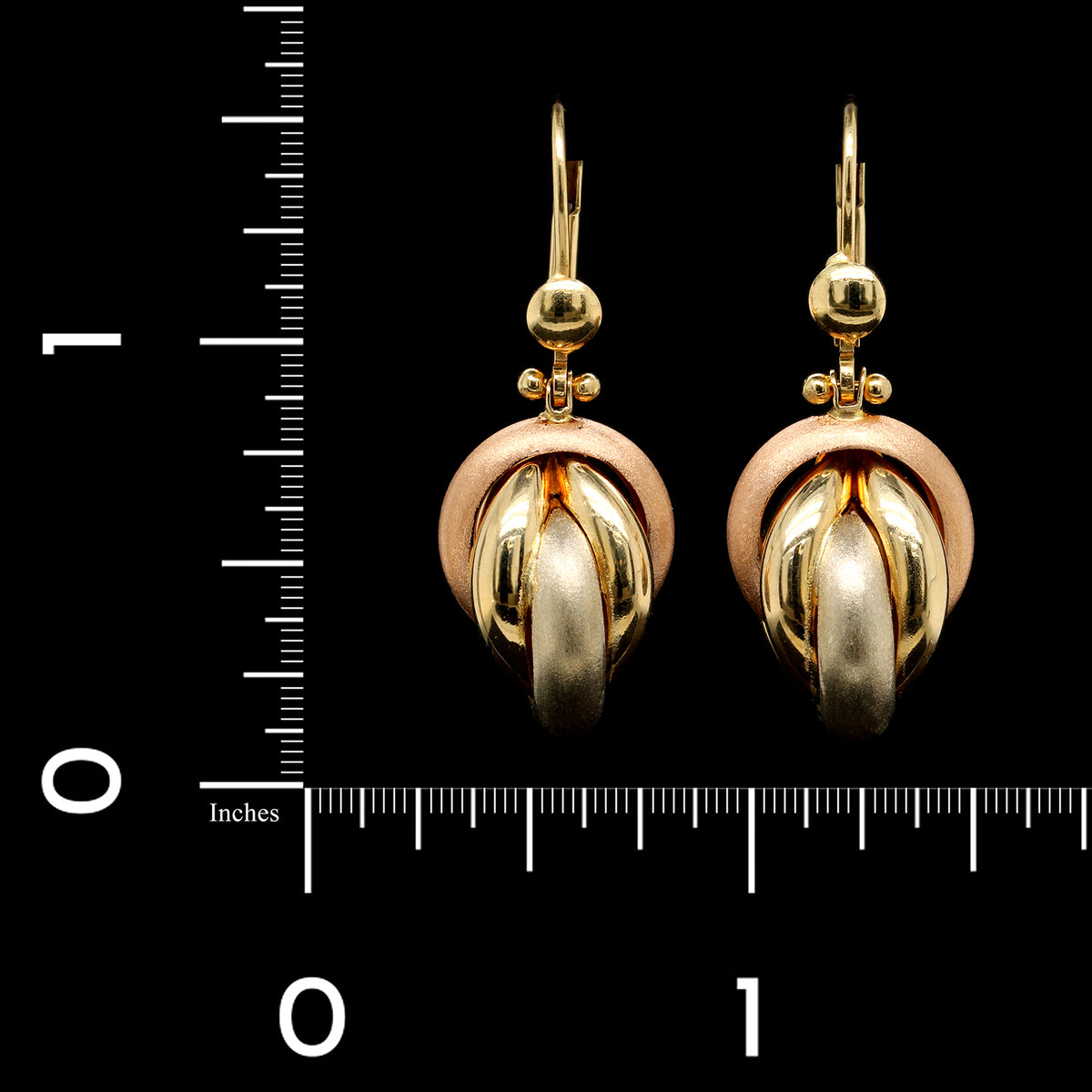 18K Tricolor Gold Estate Drop Earrings