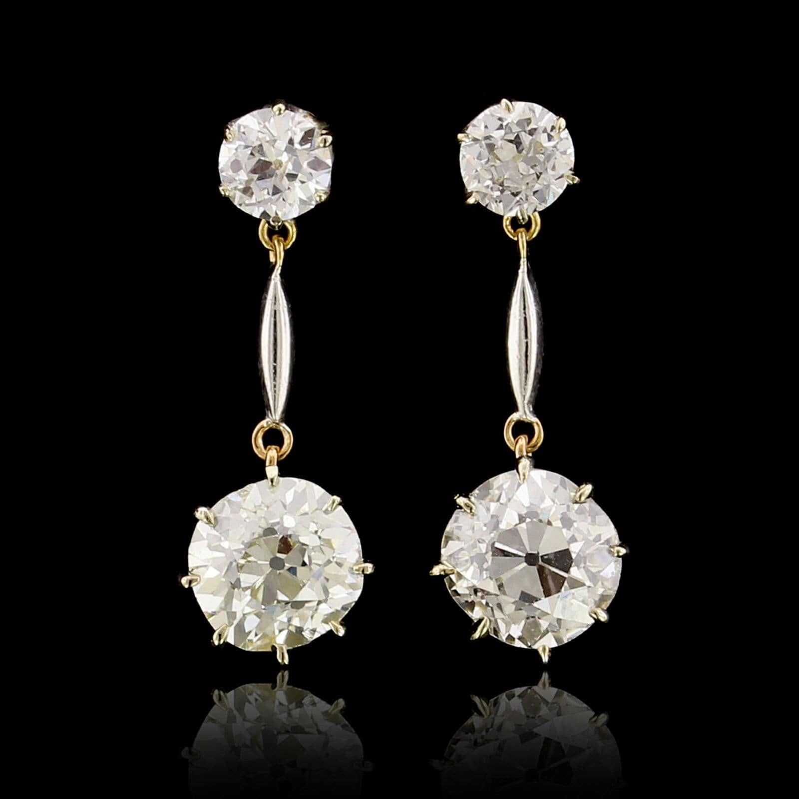 Antique 18K Yellow Gold Estate Diamond Earrings