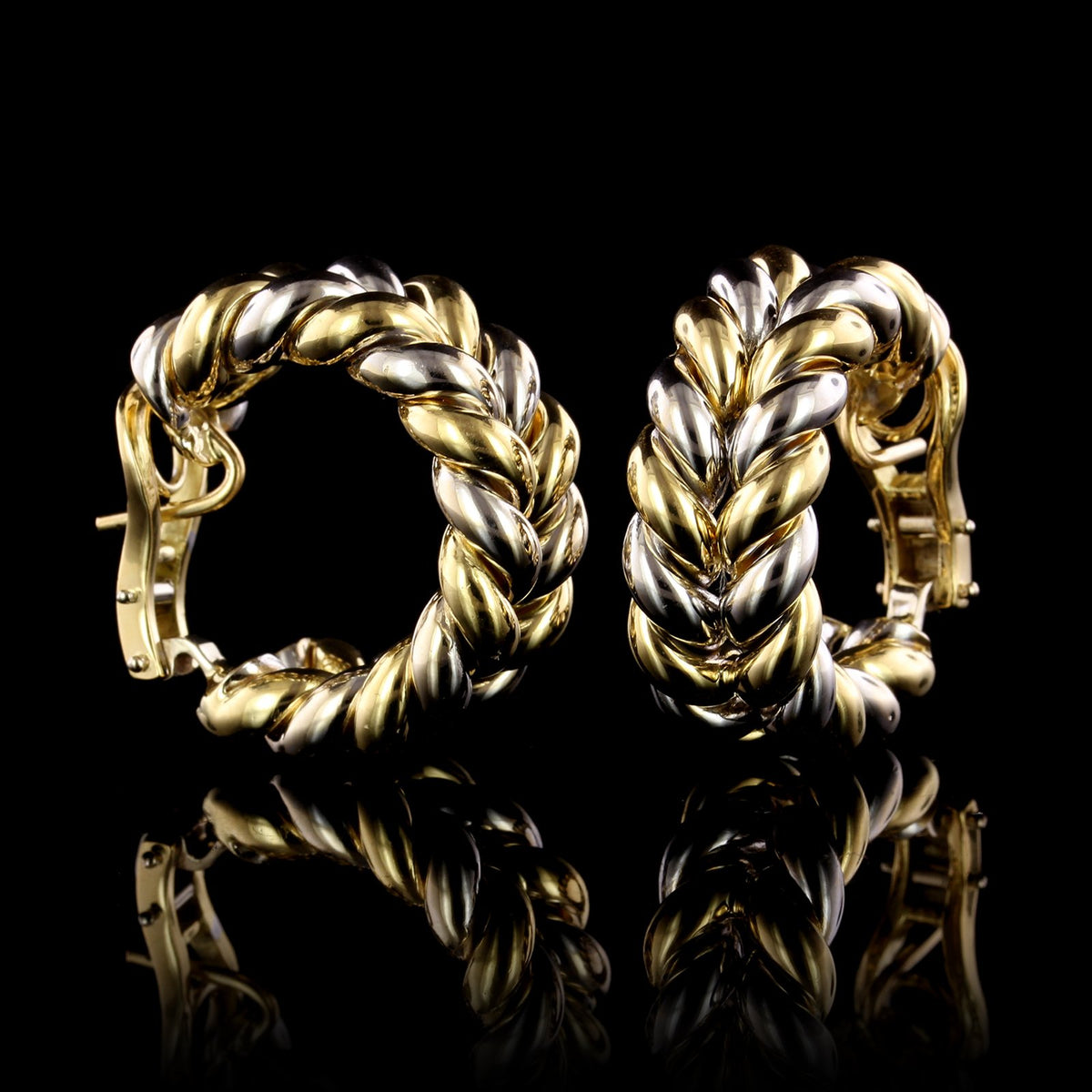 18K Two-tone Gold Estate Double Row Hoop Earrings