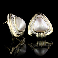 14K Yellow Gold Estate Cultured Mabe Pearl and Diamond Earrings
