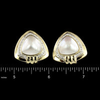 14K Yellow Gold Estate Cultured Mabe Pearl and Diamond Earrings